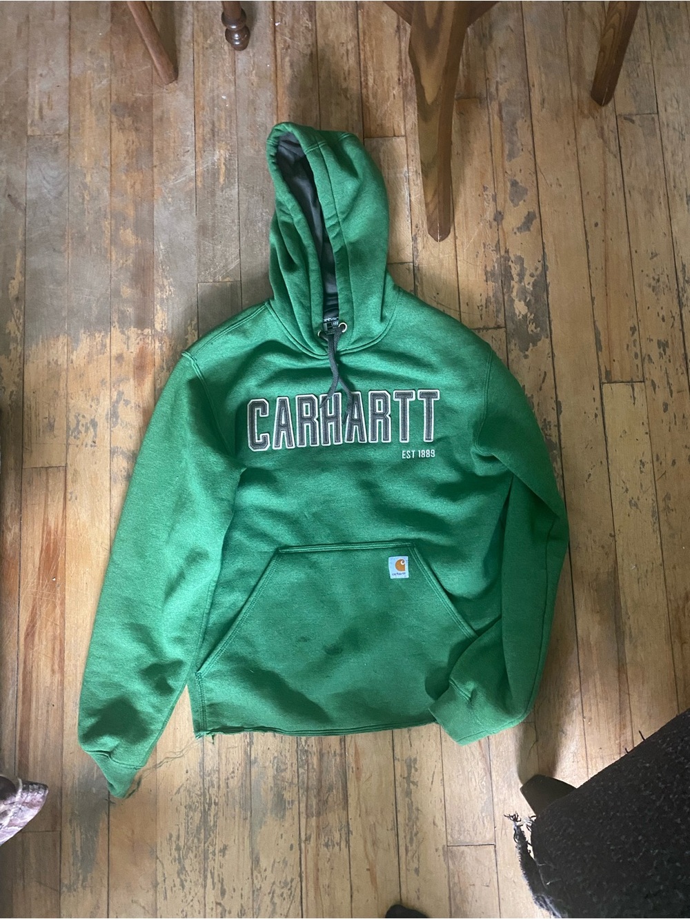 Carhartt Men's Green Crewneck Hooded Sweatshirt with Front Pocket